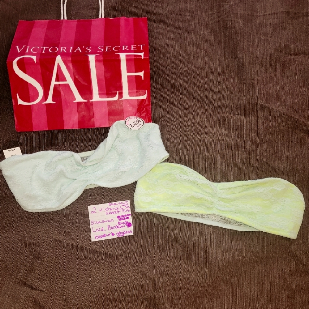 2 Victoria's secret pink bandeau style size small strapless bras 1 nwt